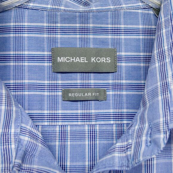 Men's XL MICHAEL KORS Blue Plaid Lightweight Long sleeve 100% Cotton Dress Shirt - Picture 5 of 6